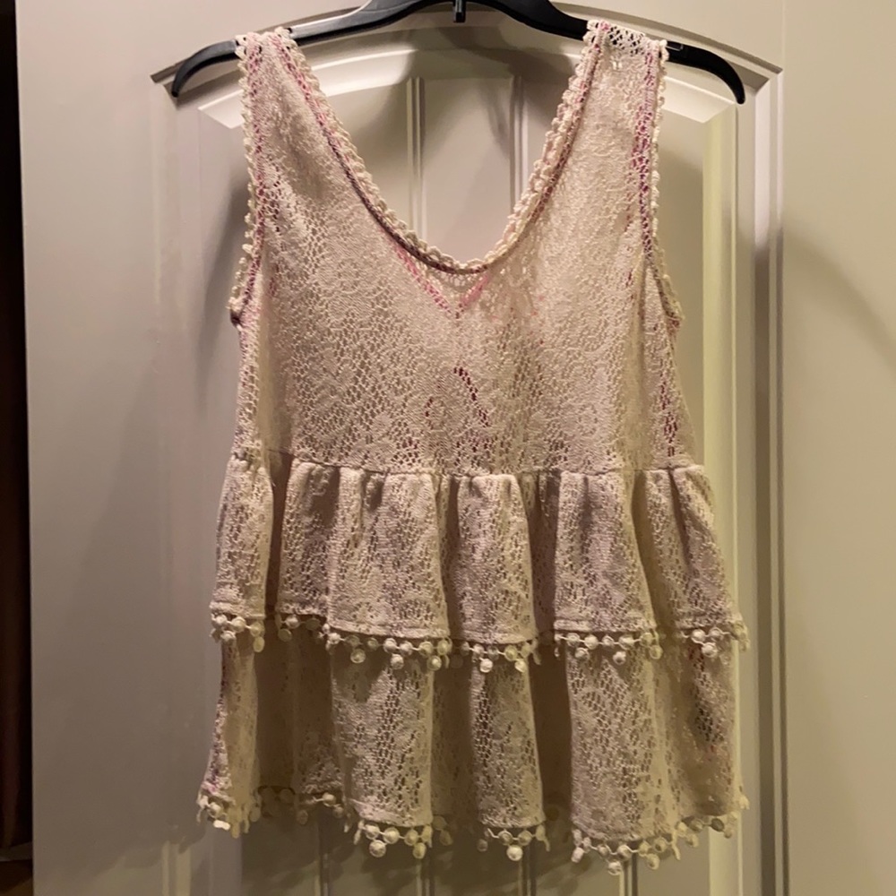 Free People New Cream Lace Tiered Tank